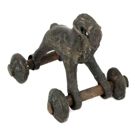 Brass Horse Figurine Primitive Toy Wheeled