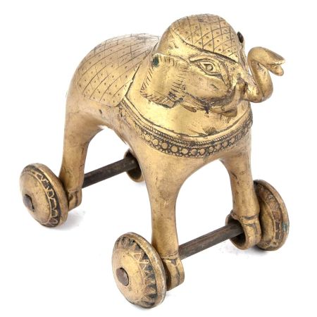 Brass Temple Elephant with Wheels