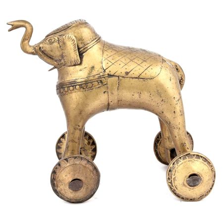 Brass Temple Elephant with Wheels