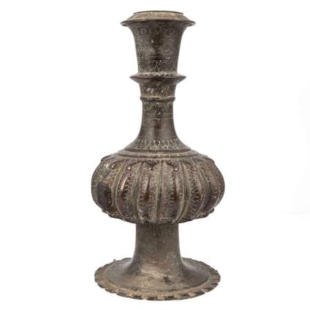 Brass Floral Motif Carving Pot or Hookah Base