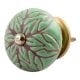Pea Green Amarylis Floral Etched Ceramic Drawer Knob