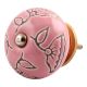 Pink Calla Lily Brown Etched Ceramic Cabinet Knob