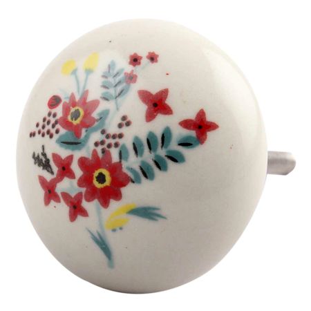 Red Dahlia Flower Ceramic Cabinet Knob