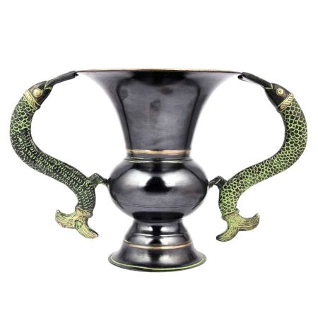 Vintage Brass Flower Pot in Black and Fish Handles