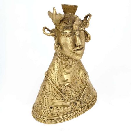 Brass Tribal Women Bust Statue with Stud Earrings