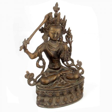 Bronze Manjushree Statue Sitting With Sword