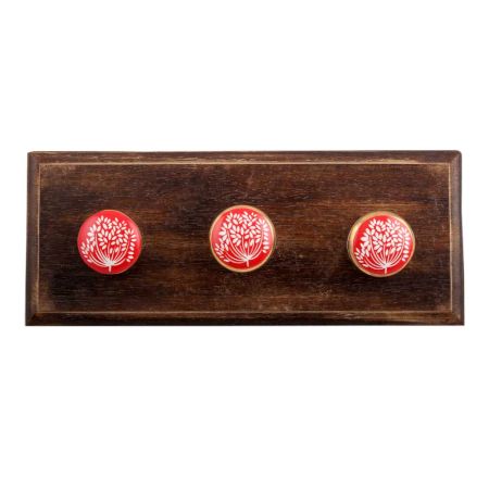 Red Waxflower Flat Ceramic Wooden Hooks
