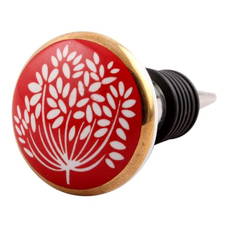 Red Waxflower Flat Ceramic Wine Stopper