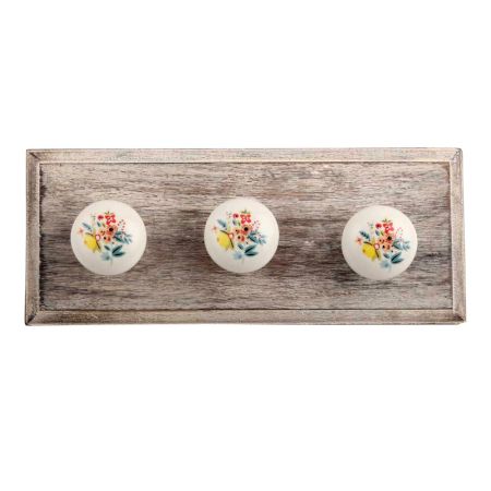 Multicolor Cream Base Ceramic Wooden Hooks