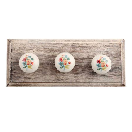 Multicolor Flower Ceramic Wooden Hooks