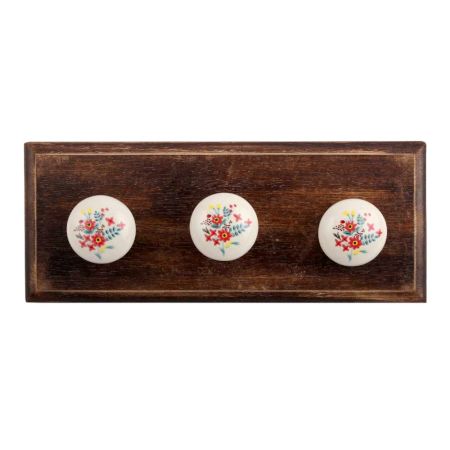 Red Dahlia Flower Ceramic Wooden Hooks
