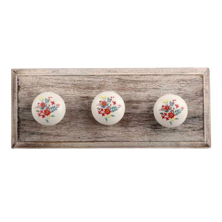 Red Dahlia Flower Ceramic Wooden Hooks