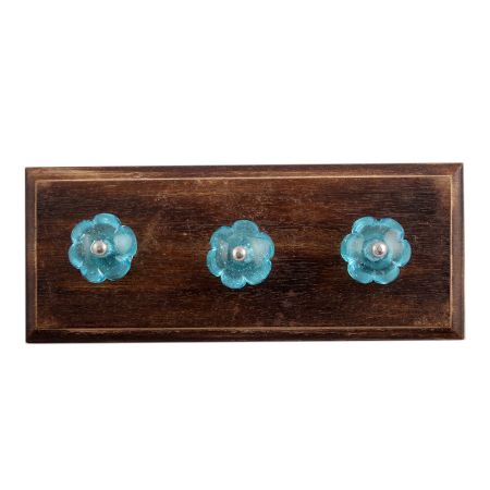 Turquoise Melon Glass Wooden Hooks