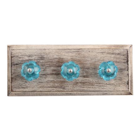 Turquoise Melon Glass Wooden Hooks