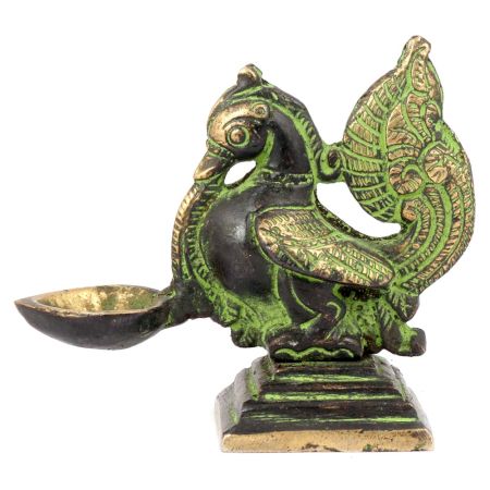 Peacock Holding Brass Oil Lamp Patina Finish