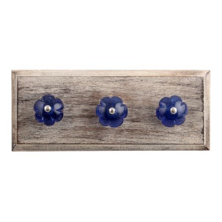 Cobalt Blue Melon Glass Wooden Hooks