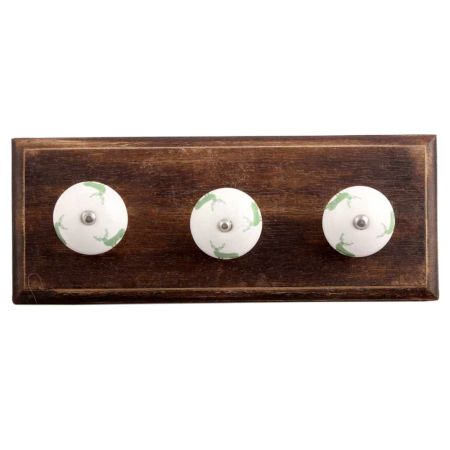 Forest Green Standing Rein Deer Pattern Ceramic Wooden Hooks