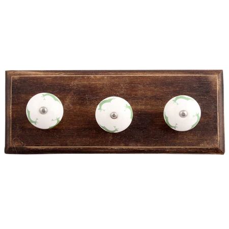 Forest Green Running Rein Deer Pattern Ceramic Wooden Hooks