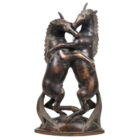 Two Horses Fighting Bronze Statue