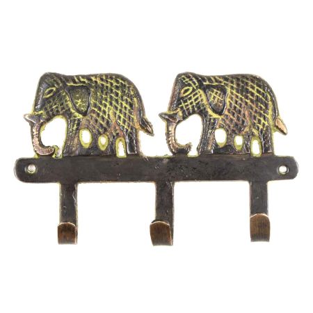 Elephant Design 3 Brass Hooks