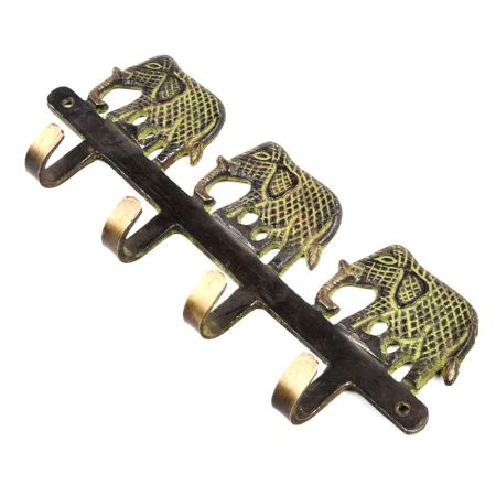Elephant Design 4 Brass Hooks