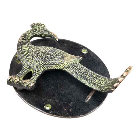 Peacock Door Knocker Of Brass With Patina