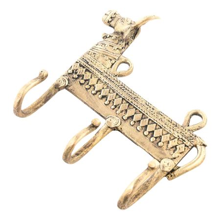Dhokra Brass Cow Shaped Key 3 Wall Hooks