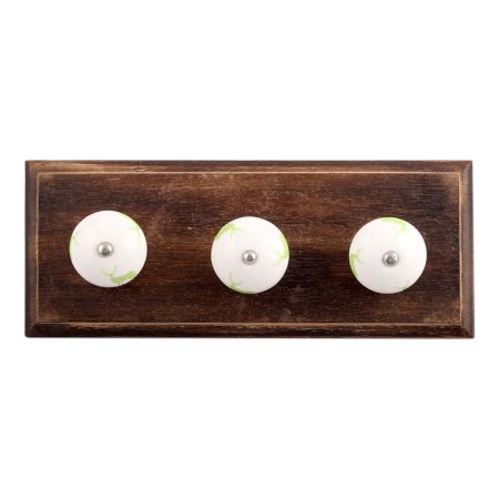 Pea Green Standing Rein Deer Pattern Ceramic Wooden Hooks