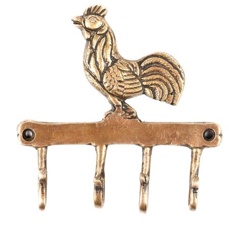 Bronze Rooster with Four Wall Hooks