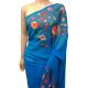Cool Blue Color Kashmiri Aari Work Embroidered Saree