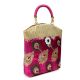 Pink Hand Bag - Peacock Feather with Zari