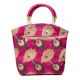 Pink Hand Bag - Peacock Feather with Zari