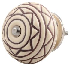 Cream Brown Pattern Etched Ceramic Cabinet Knob