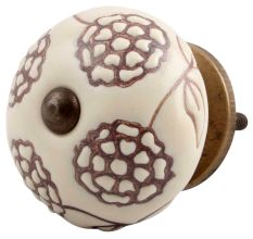 Cream Brown Marigold Etched Ceramic Drawer Knob