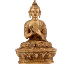 Sitting Brass Buddha In Dharma Chakra Mudra