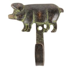 Solid Brass Pig Wall Hooks with Patina