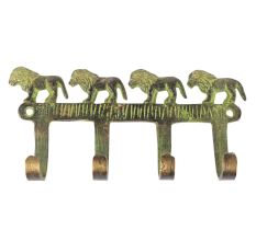 Lion Design 4 Brass Hooks