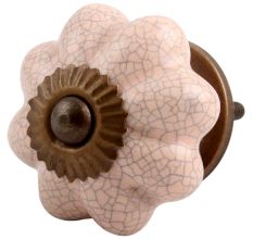 Baby Pink Crackle Ceramic Melon Cabinet Knob