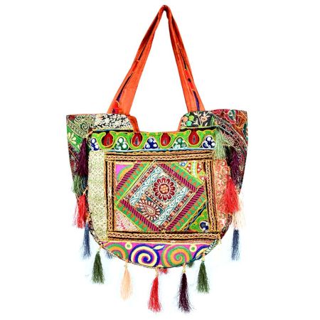 Orange Sling Tribal Banjara Bag With Tassels