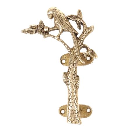 Golden Brass Parrot On Tree Door Handle