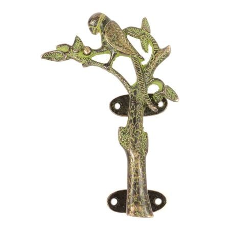 Bronze Parrot On Tree Single Door Handle with Patina