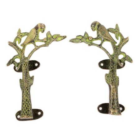 Bronze Green Parrot Brass Door Handle - Set of 2