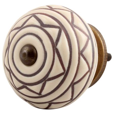 Cream Brown Pattern Etched Ceramic Cabinet Knob