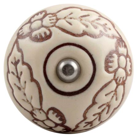 Cream Brown Leaf Flower Etched Ceramic Wine Stopper