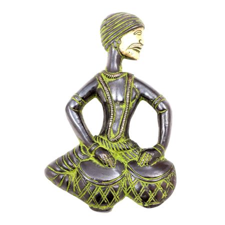 Brass Musician Playing Tabla Wall Decor With Patina