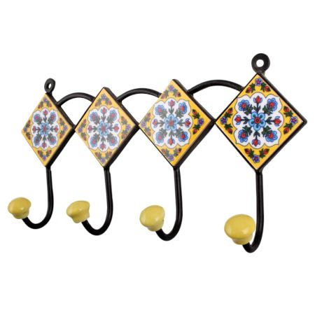 Yellow Turquoise Flower Tiles Hooks