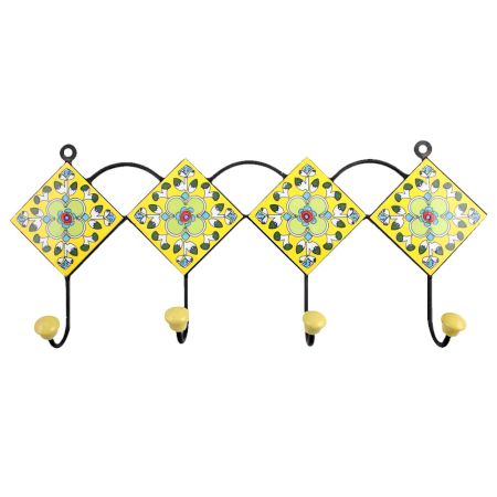 Yellow Light Green Floral Tiles Hooks