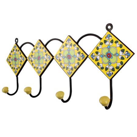 Yellow Light Green Floral Tiles Hooks