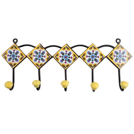 Yellow Turquoise Floral Tiles Hooks