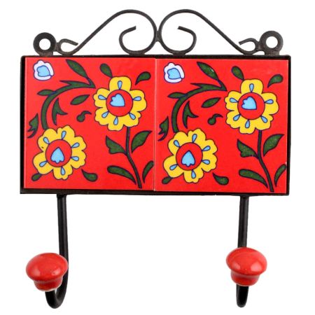 Red Yellow Floral Tiles Hooks